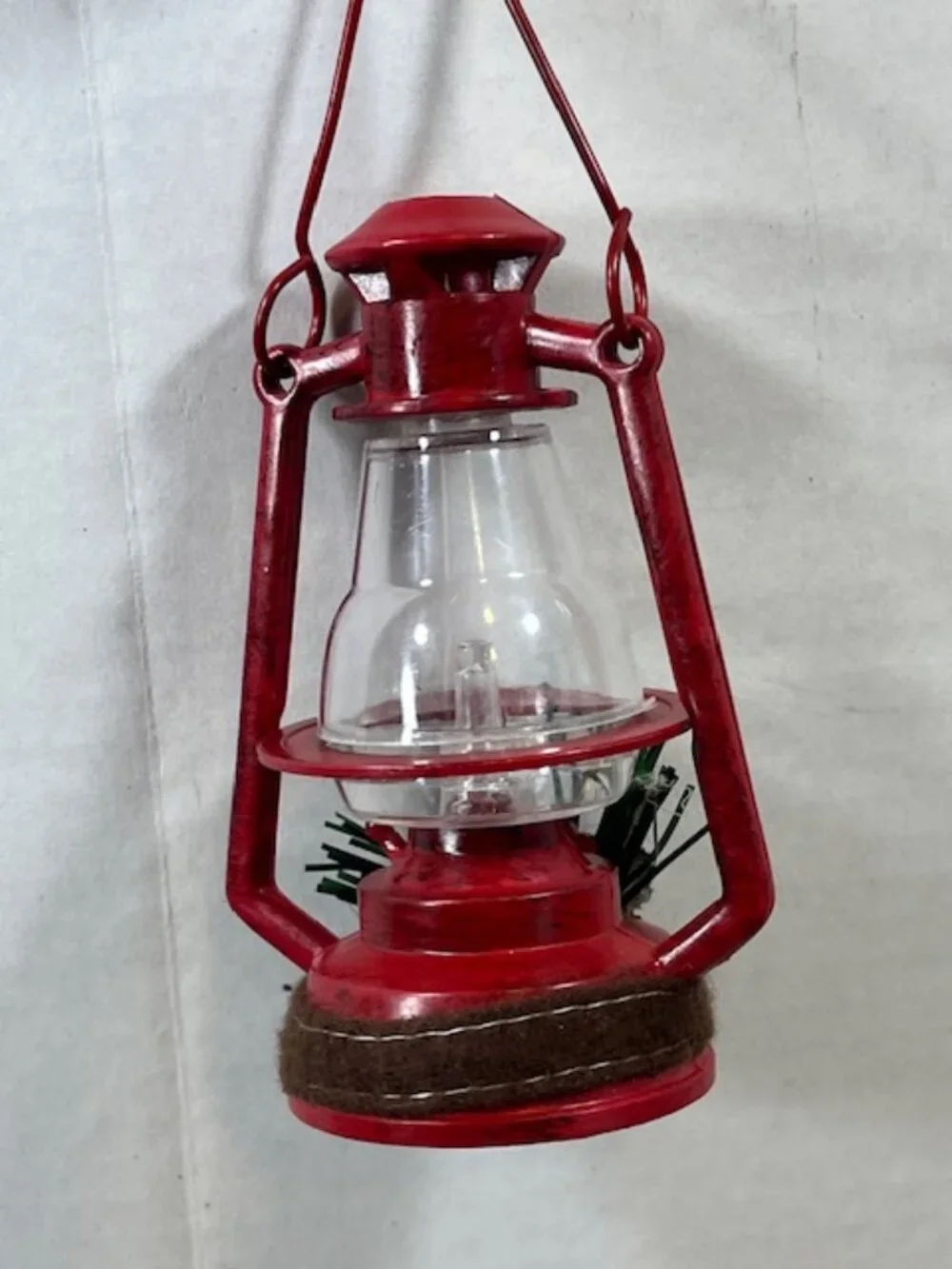 Lantern Red Plastic Pine Cone Berries Decoration Christmas Holiday Ornament 4.5